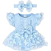Aenbilo Baby Girl Clothes Summer Girls Clothes Short Sleeves Lace Cute Romper Bodysuit Outfits Headband 0-18 Months