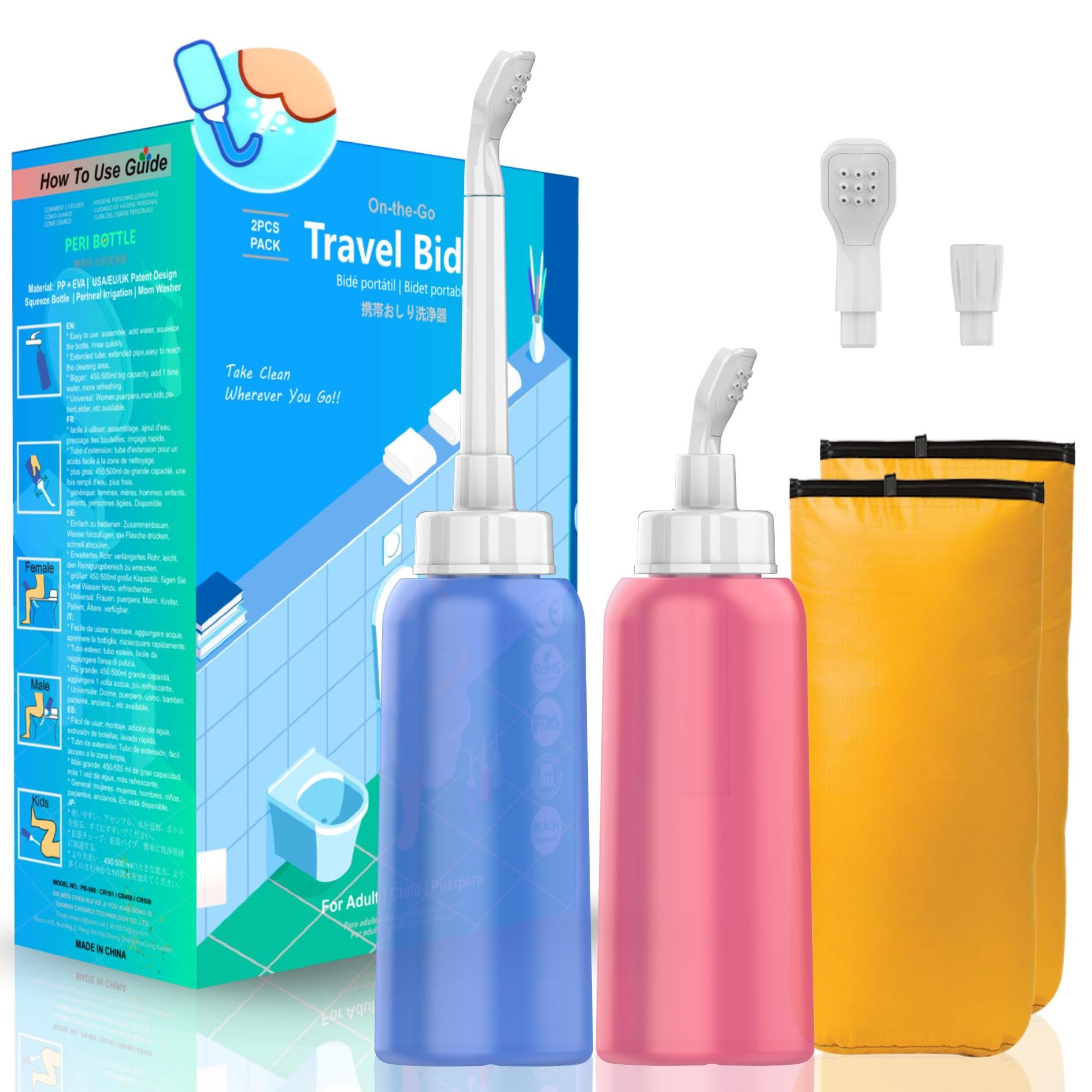 Photo 1 of 2PCS The Original XL Butt Shower Portable Bidet 17oz with 2 Nozzle + Scalable Tube-500ml Travel Bidet-Douche Bottles for Women - Peri Bottle Postpartum for Feminine Care, Perineal Bottle for Cleaning
