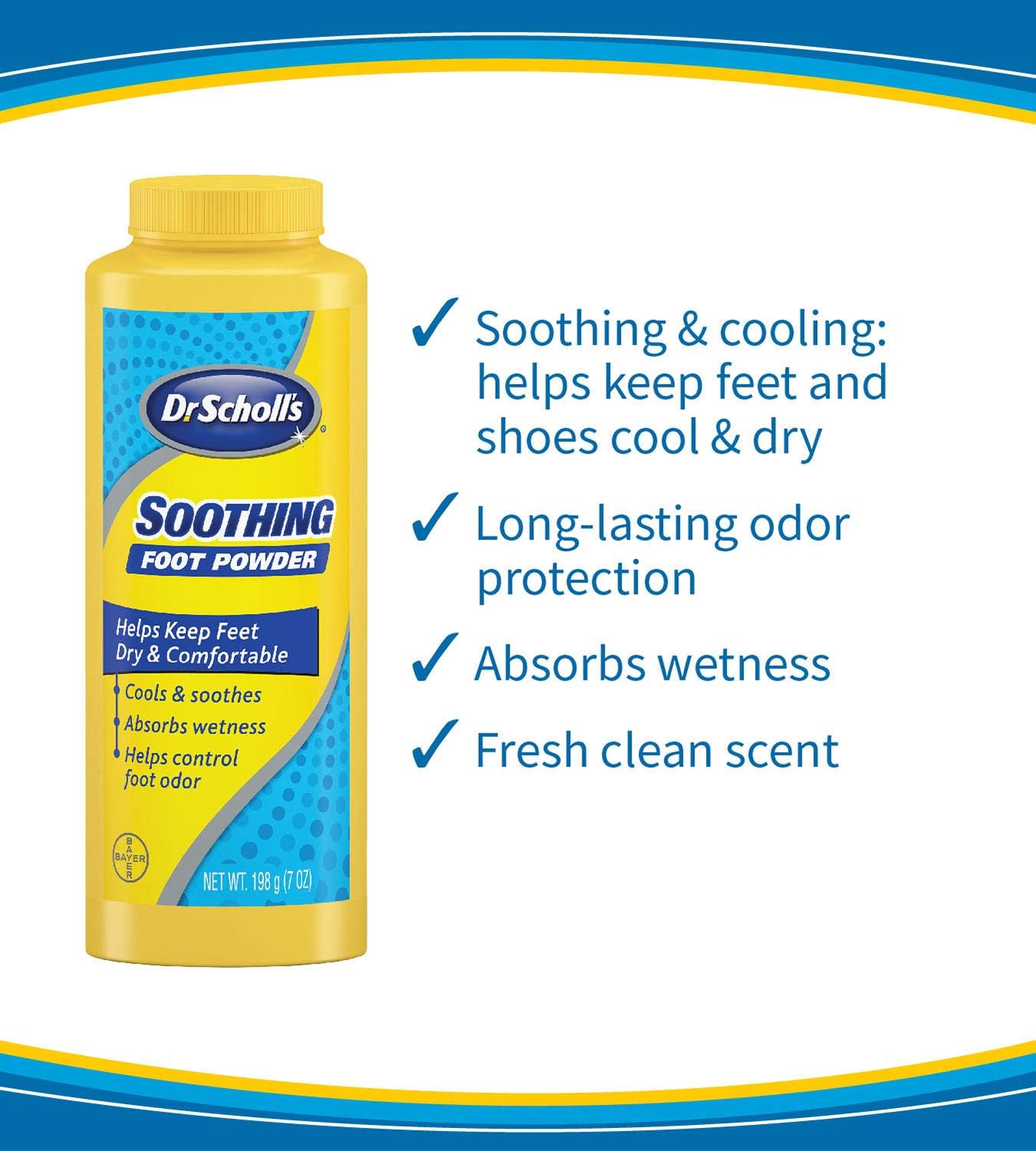 Dr. Scholl's Soothing Foot Powder, 7oz (Pack of 4) // Cooling and Soothing Powder with Fresh Scent for All-Day Protection Against Odor and Sweaty Feet: Health & Personal Care