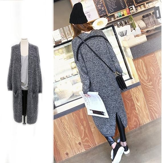 Amazon おしゃれ 泥棒 レディース服 ファッション トップス ロングカーディガン カーデ ニット コーディガン アウター ロングコート 長袖 長そで シンプル ニットコート カジュアル 人気 学生 ｏｌ 通販 女性 オシャレ 大人 暖かい ロング丈 ダークグレー サイズ