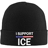 Men Beanies I Support Ice I Stand with Ice Beanie Hat Knit Skull Cap Ski Caps Winter Women Slouchy Hat Black - v