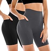 Leafigure 2 Pack Womens Biker Shorts with Pockets, High Waisted Yoga Shorts for Women Running Gym and Workout