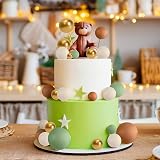 ASTARON 32 Pcs Ball Cake Topper Decorations Mini Foam Balloons Green Brown Gold view 6