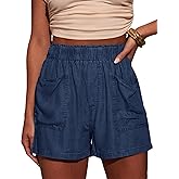 Vivitulip Women’s High Rise Elastic Waist Summer Casual Pocketed Denim Shorts