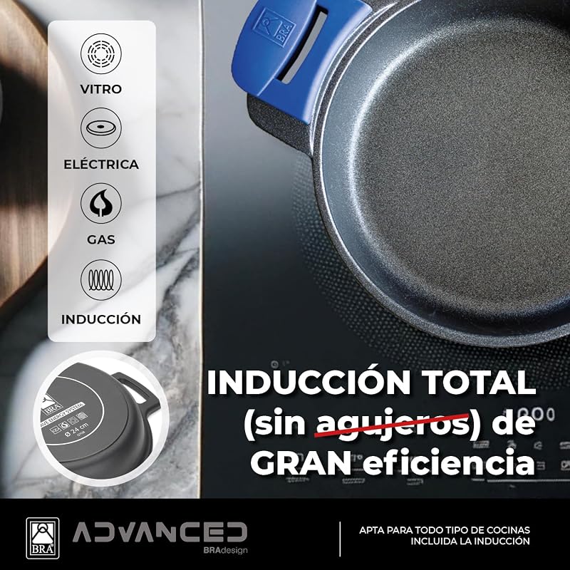Caçarola bra advanced 28 cm, alumínio fundido com antiaderente, reforçada sem pfoa desempenho superior e resistência a arranhões e abrasões, indução, 5,7 litros [exclusivo amazon]