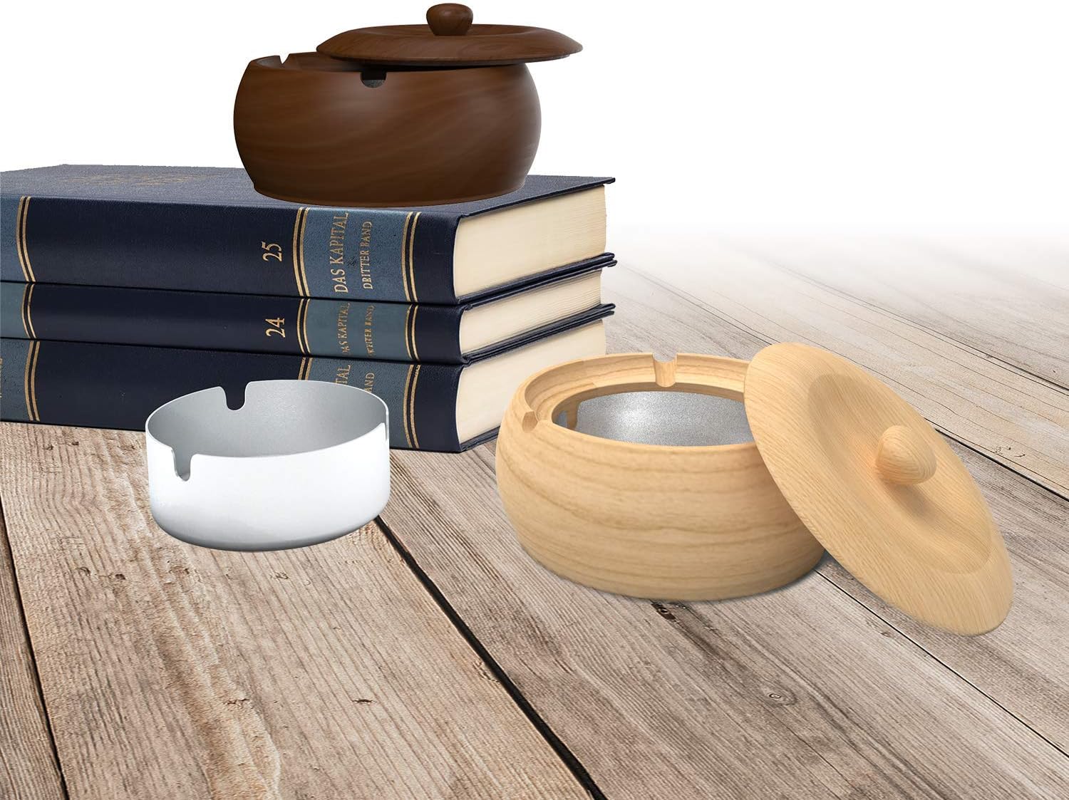 Bianco Sea Or Star Posacenere In Legno Con Coperchio Posacenere Da Esterno Con Rivestimento Rimovibile In Acciaio Inossidabile Per Giardino Patio E Ufficio Decorazioni Per Interni Casa E Cucina