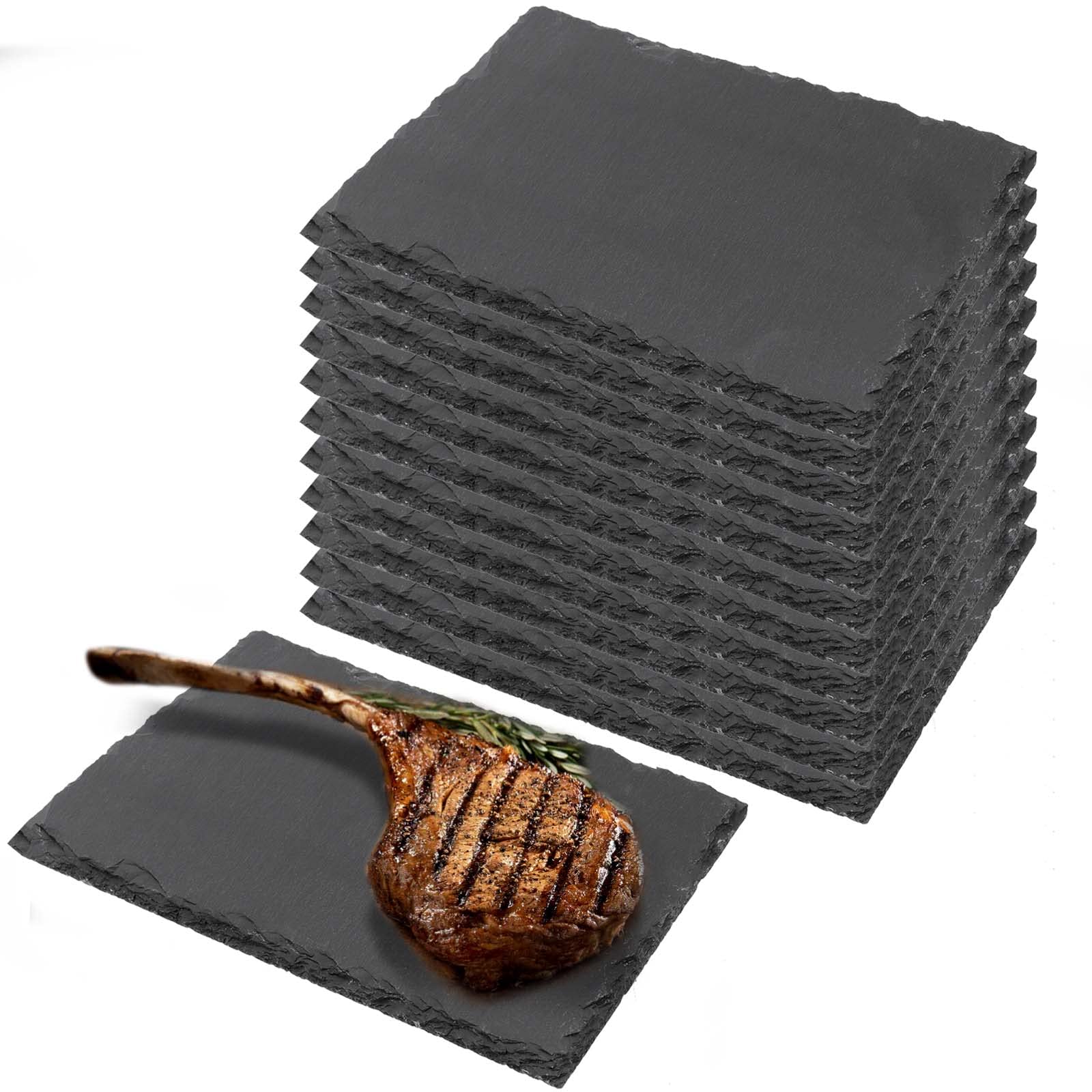 Photo 1 of TAICHEUT 12 Pack 9 x 6 Inch Black Slate Cheese Board, Slate Stone Serving Tray Slate Plates for Food, Sushi, Steak and Charcuterie