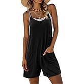 Lepunuo Womens Summer Casual Loose Rompers Athletic Sleeveless Stretchy Short Overalls Jumpsuits with Pockets