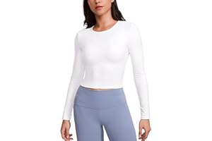 CRZ YOGA Butterluxe Scoop Neck Long Sleeve Shirts for Women - Workout Athletic Casual Tops Crop Slim Basic Tight Shirt