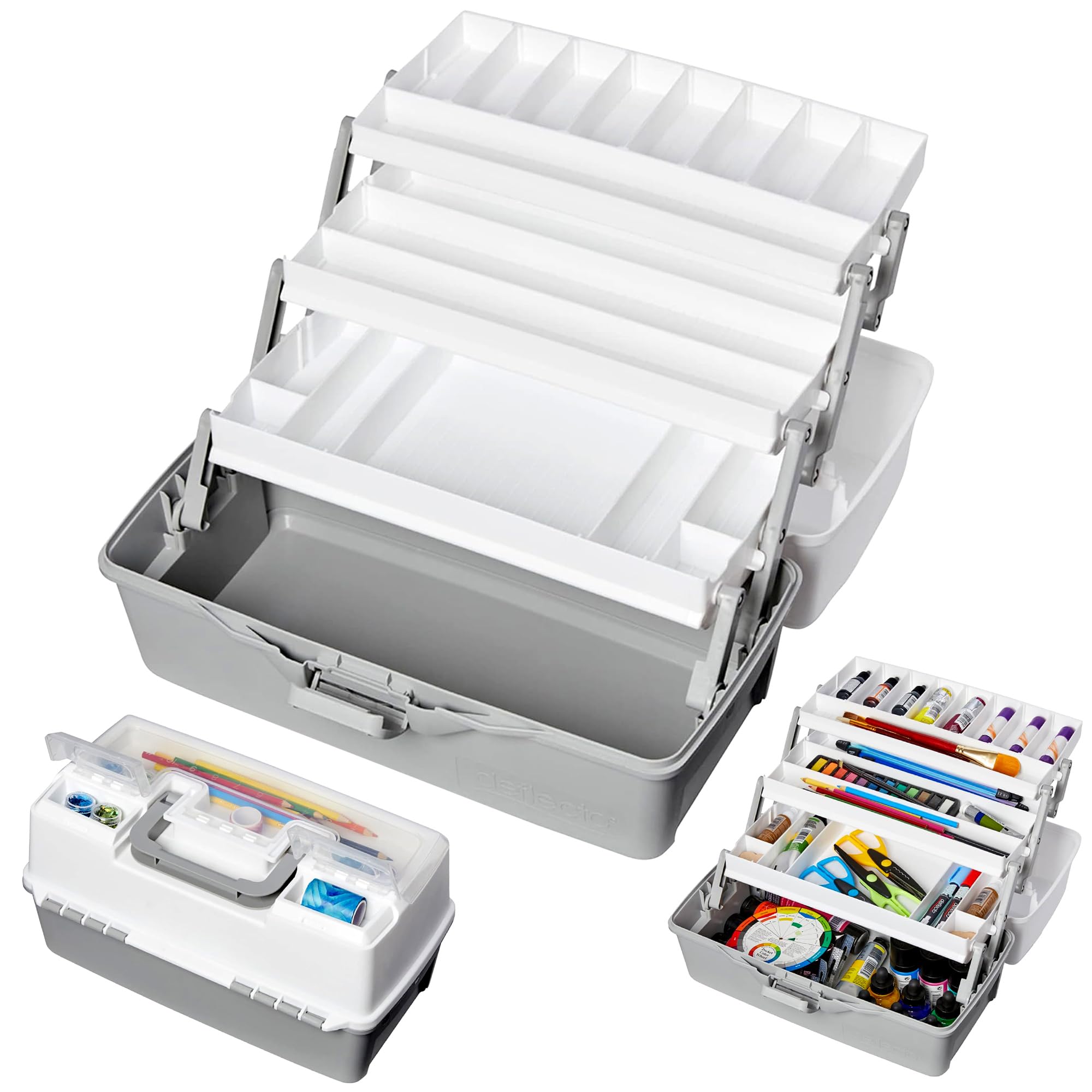 Deflecto 3 Layer Multipurpose Craft DIY Storage Box - Stackable with Fold Out Trays Compartments and Handle - Ideal for Organising Art Crafts, Toys, Lego, Medicine, Hair Accessories & Many More!