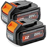 SENIX 20 Volt Max* 5.0 Ah Lithium-ion Battery Only for 20V Lawn Mower,Snow Blower,Snow Shovel, Cordless Leaf Blower, Chainsaw,Power Tools, Fade-Free, Battery Indicator Lights, 2 Pcs
