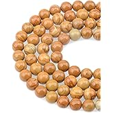 LPBeads 100PCS 8mm Natural Wood Veins Jasper Gemstone Round Loose Beads for Jewelry Making with Crystal Stretch Cord