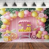 Summer Lemon Shop Photo Background Lemonade Theme Party Decoration Bridal Shower Party Background Cool Summer Girl Happy Birthday Lemonade Shop Background (7X5FT)