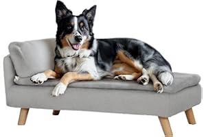PawHut Dog Sofa, Dog Couch with Pillow, Pet Beds for Medium Dogs with Removable and Washable Cover, Non-Slip Foot Pads, Eleva