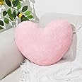 Mepherl Heart Pillow,Pink Heart Shaped Pillow,Soft Faux Rabbit Fur Love Pillow,12.9"x9.8" Heart Pillows,Heart Plush Throw Pillows Cushion for Girls Women Valentine's Day Gift