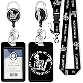 Funny Skeleton Badge Reel Retractable Heavy Duty with 360° Swivel Carabiner Clip, Sarcastic Xray ID Badge Holder with Breakaway Lanyard, ID Card Holder Keychain Name Badge Clip, Nurse Teacher Gifts
