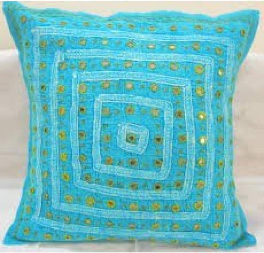 GANESHAM HANDICRAFTS Indian Hippie Handmade Pillow Cover Decorative Sofa Boho Chic Bohemian Cotton Throw Pillow Mirror Pillow Cover Embroidery Cushion Cover