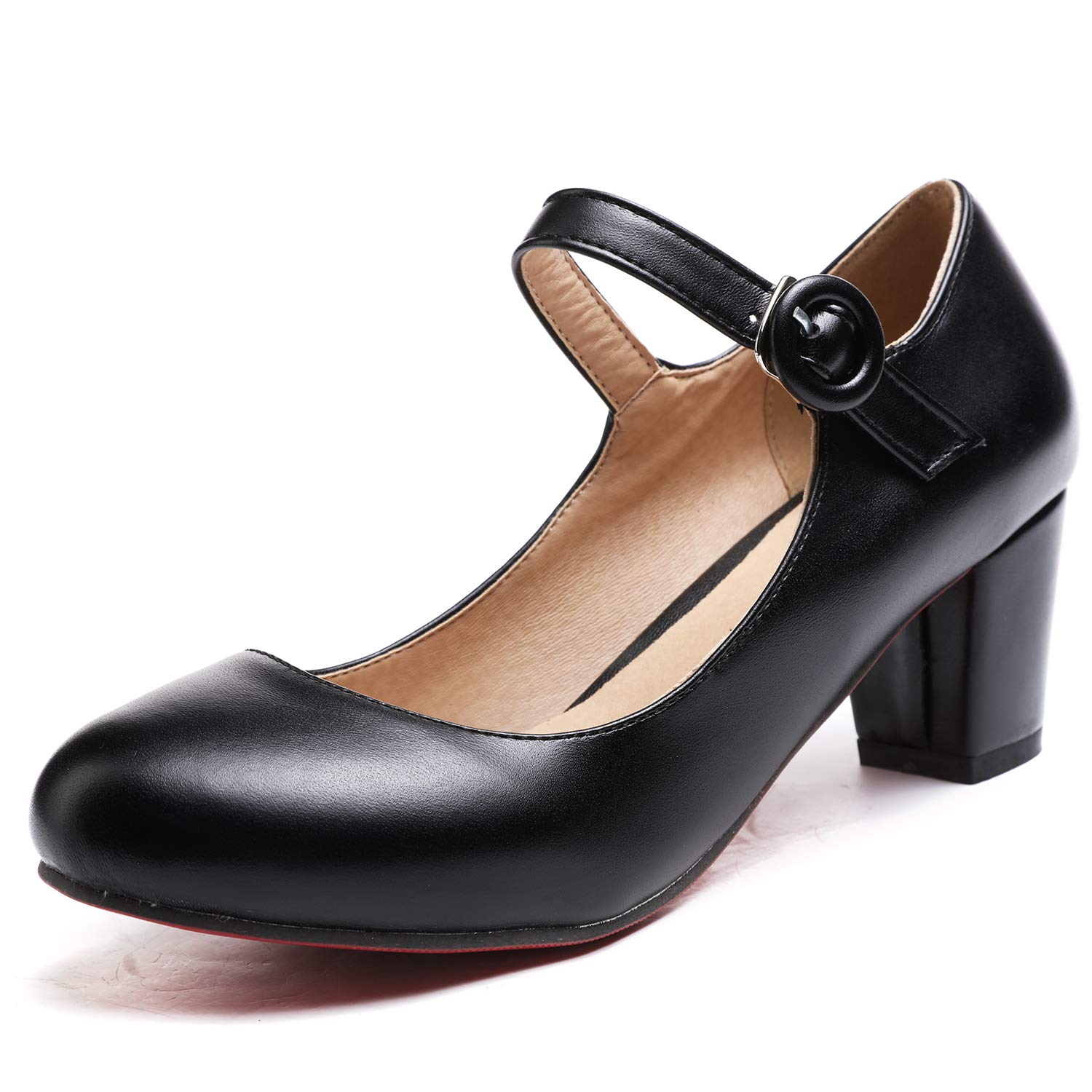 Odema Women's Oxfords Mary Jane Chunky Mid Heel Pumps Ankle Strap Shoes