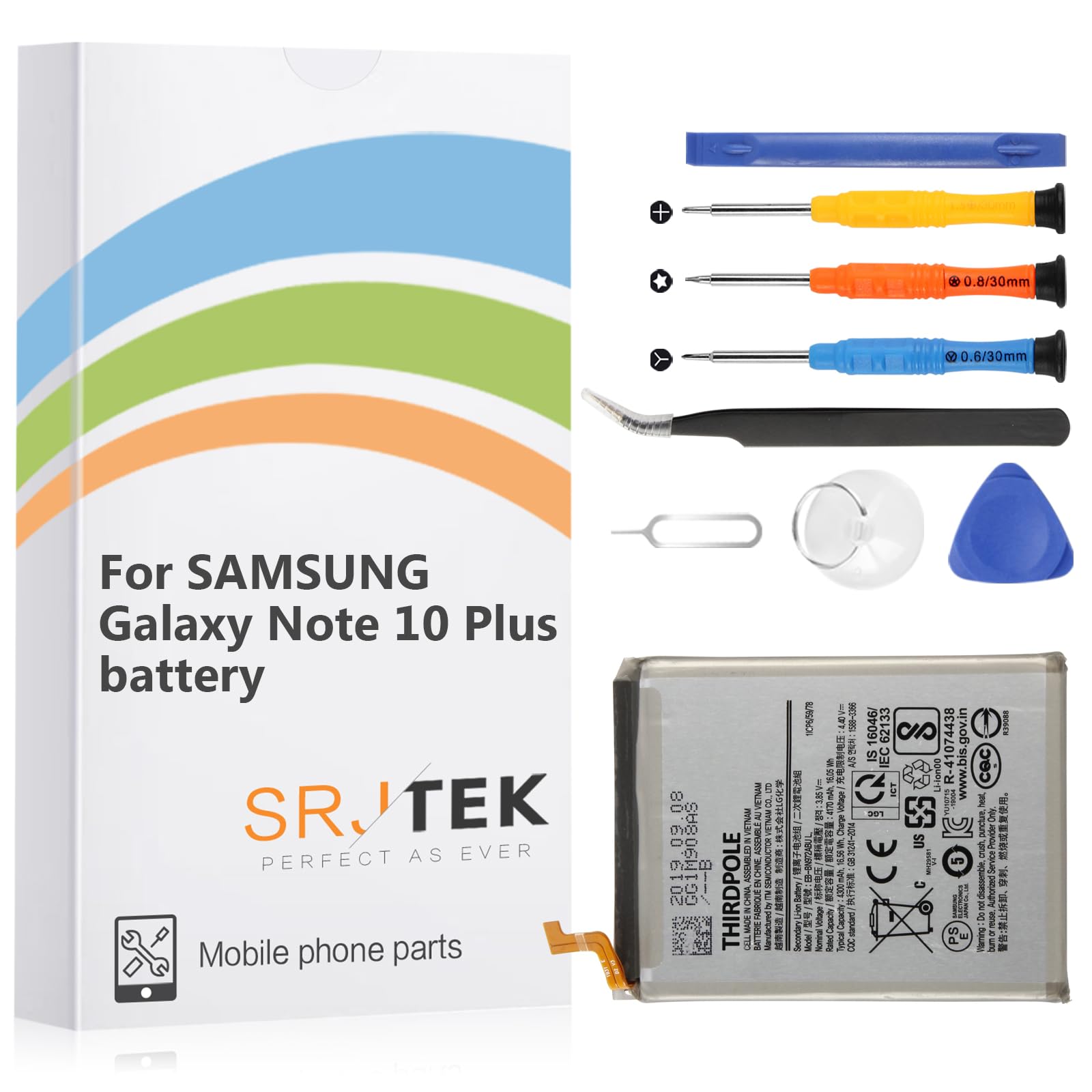 Photo 1 of THIRDPOLE Battery Replacement for Samsung Galaxy Note 10 Plus,for Samsung SM-N975 EB-BN972ABU 4300mAh Standard Capacity Battery Include Complete Repair Tools kit