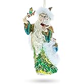 Woodland Santa with Birds Glass Christmas Ornament
