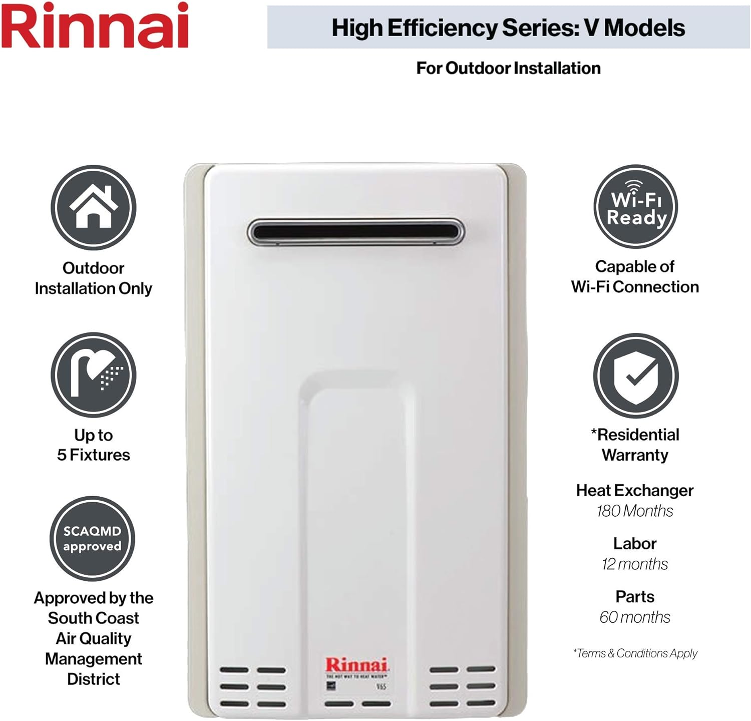 Rinnai V65EP Tankless Water Heater, Large, V65eP-Propane/6.5 GPM - - 