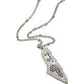 925 Sterling Silver Palestine Necklace For Women And Men - 14k Gold Filled Palestine Geometric Map Dome Of The Rock Necklace, Palestine Arabic Art Necklace, Palestine Map Necklace (1 Silver - Palestine Necklace)