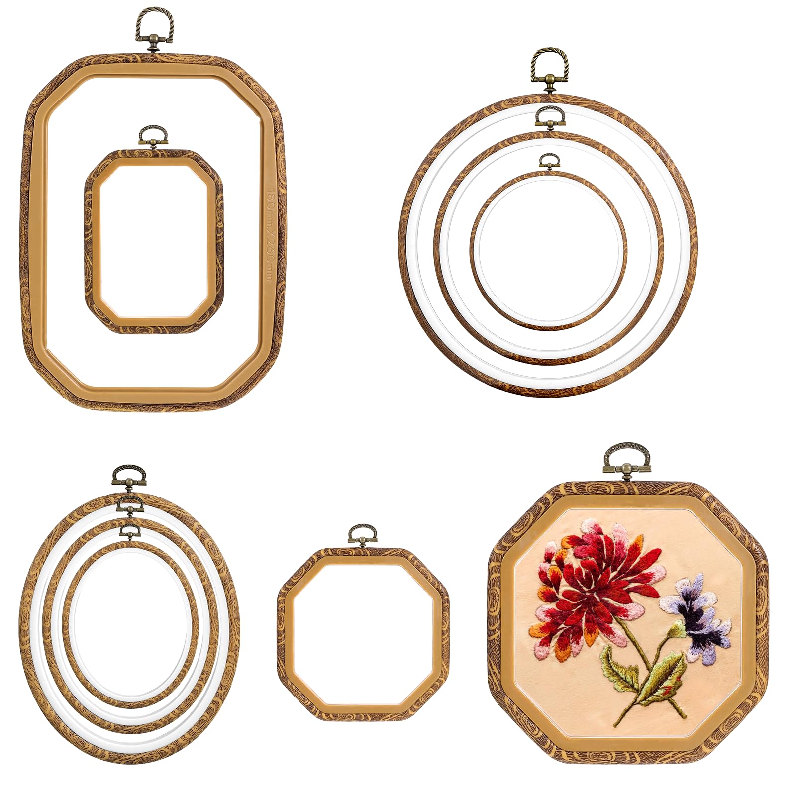 Photo 1 of 9 Pcs Large Embroidery Hoop Frame Imitated Wood Display Frame Wooden Embroidery Hoops Cross Stitch Hoop Ring for Art Craft DIY Sewing and Hanging Ornaments Circle Oval Octagonal