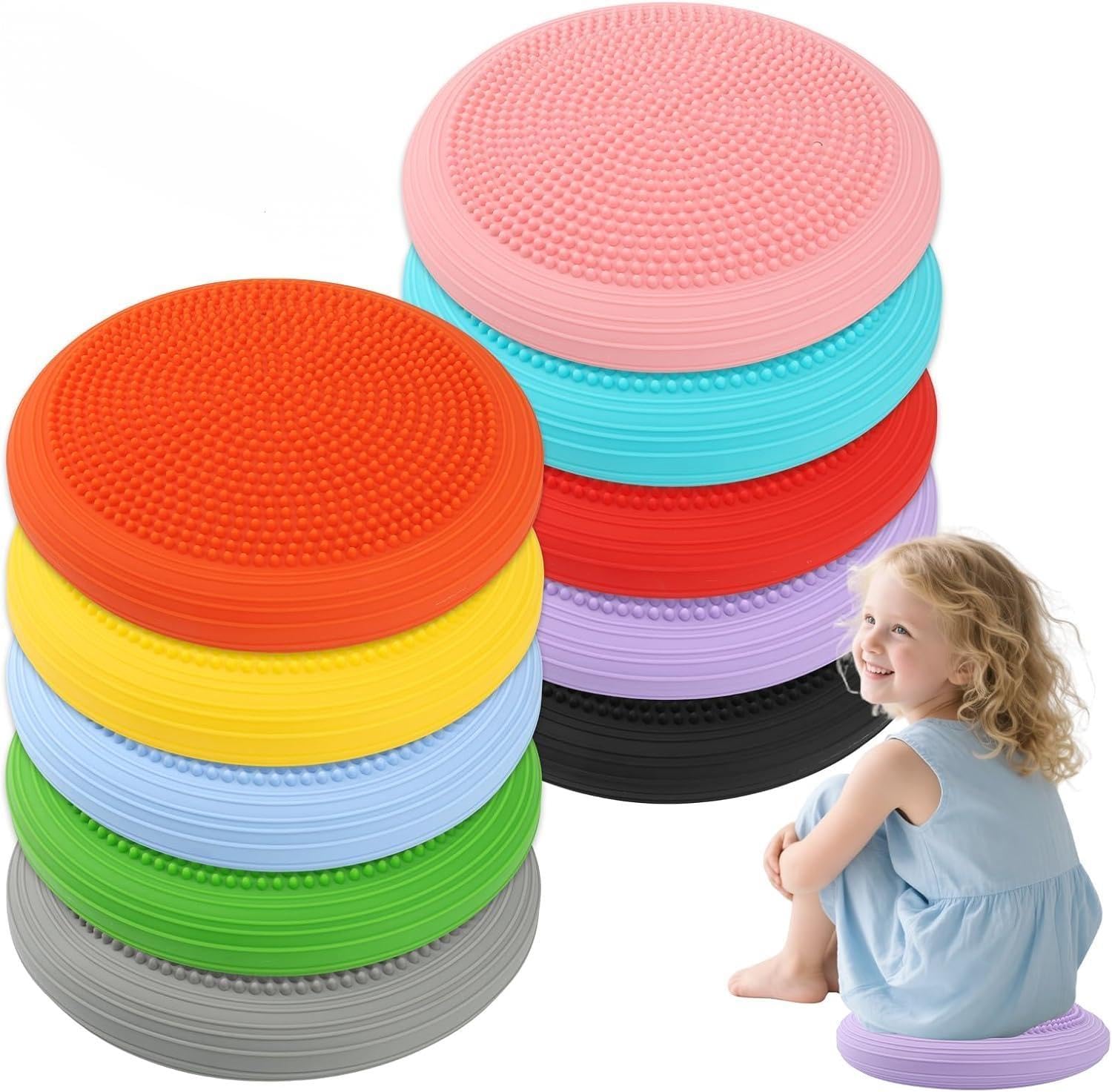 Photo 1 of 10 PCS Wiggle Seat Inflated Wobble Cushion 13 Inch Balance Disc Sensory Flexible Seat for Sensory Balance Pad for Physical Exercise Improving Posture Home Office (Needle Pump Included)
