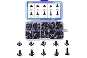 EGSCST 250PCS 10 Values 6x6mm Tactile Push Button Switch Assortment Kit 4 Pins Micro Momentary Tact Pushbutton Switches Set