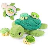 gnomantic Turtle Stuffed Animals with Babies Inside, Mommy Toy for Kids | 5-Piece set: 1 mommy turtle + 4 baby turtles inside. Unzip belly to reveal surprise babies. Ultra-soft, ages 3-8.