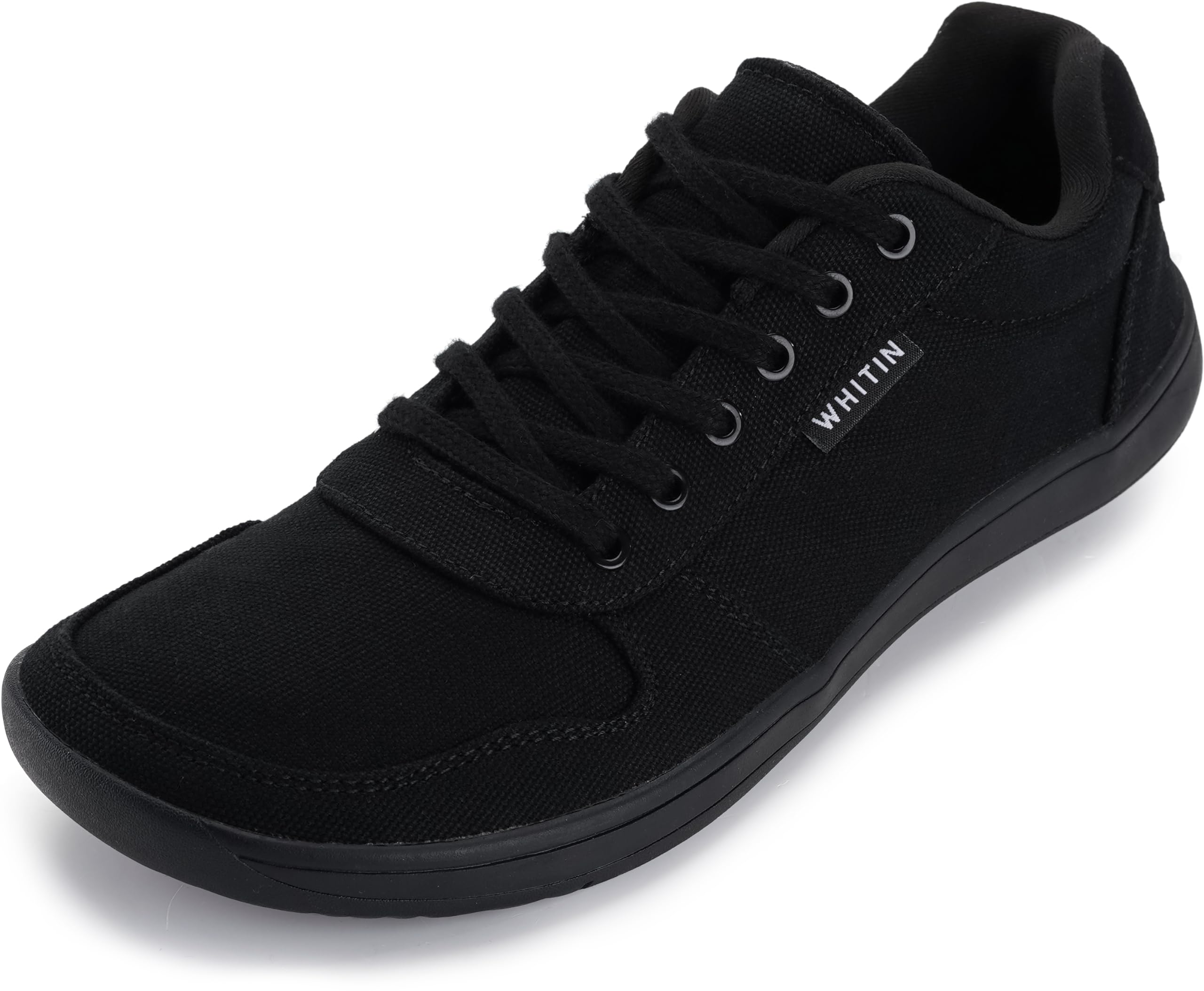 Photo 1 of WHITIN Wide Toe Box Barefoot Sneakers for Men Canvas Fashion Minimalist Zero Drop Sole Shoes Size 13 Width 13W Training All Black 47