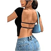 Verdusa Women's Open Back Tops Cap Sleeve Slim Fit Going Out Cropped T Shirts