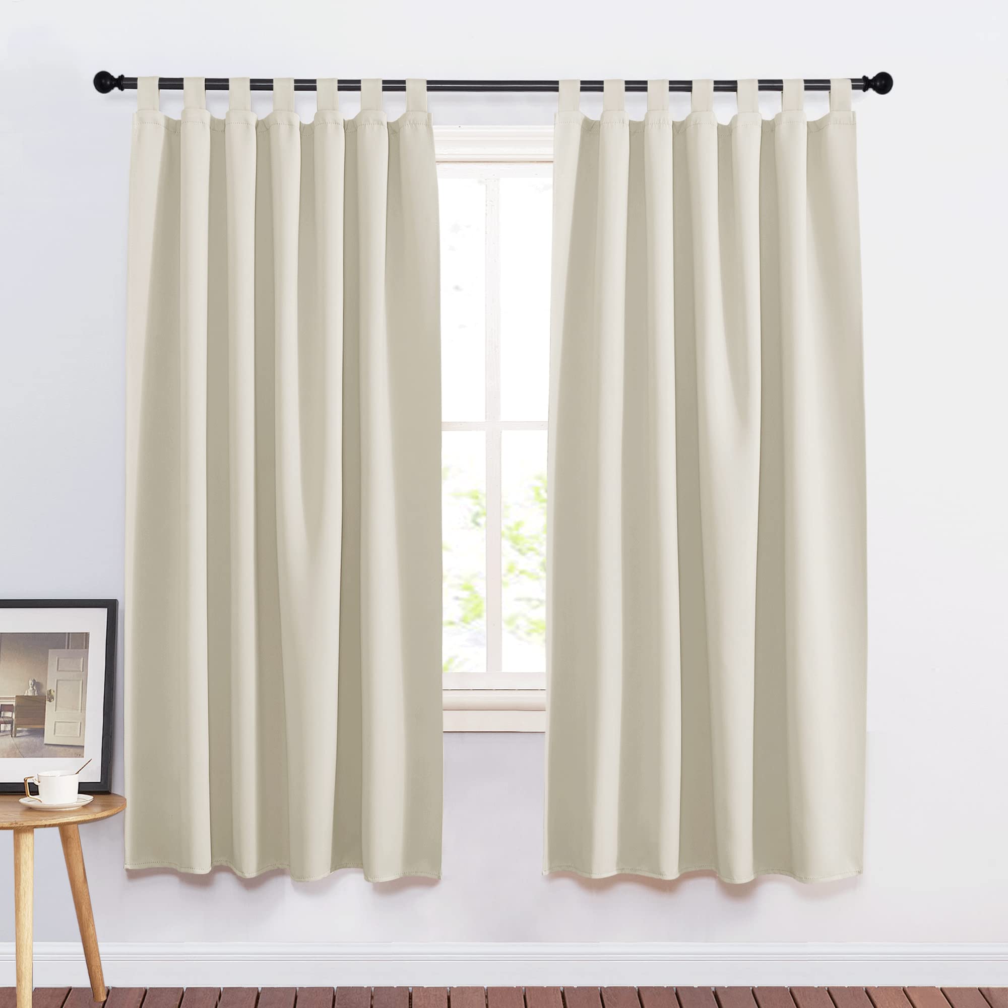 PONY DANCE Blackout Curtains for Kids' Room, Loop Curtains, Set of 2, Thermal, Opaque, H 160 x W 140 cm, Light Beige — image 1