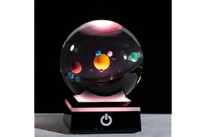QIANWEI 3d Solar System Model Crystal Ball 80mm 3.15inch - Outer Space Astronomy Gifts Room Decor Crystal Sphere Unique Gifts For Men Him Best Birthday Dad Physics Science Teacher Night Light Planet Lamp