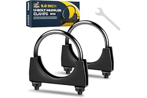 XIEKRAB 2Pcs Heavy-Duty 5.0 Inch Exhaust Clamps—Rust Proof Black Finish, Saddle-Style U-Bolt Clamps for Secure Pipe Connections