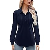 Micoson Polo Shirts for Women Long Sleeve Button Down Collared Tops Loose Casual Tunic Blouses