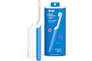 Quip Sonic Toothbrush for Kids - Timed Electric Toothbrush with Small Replaceable Brush Head - Soft Bristles, Rubber Handle, 3 Month Battery Life - Travel Toothbrush - Blue
