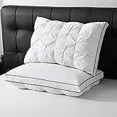 BPC Luxury Goose Feather Down Pillows Queen Size, Gusseted Hotel Bed Pillows for Sleeping, 100% Organic Cotton Cover, Surround Polyester Fill, Soft Fluffy for Sleepers (18"x28" + 2" Gusset, Pack of 2)