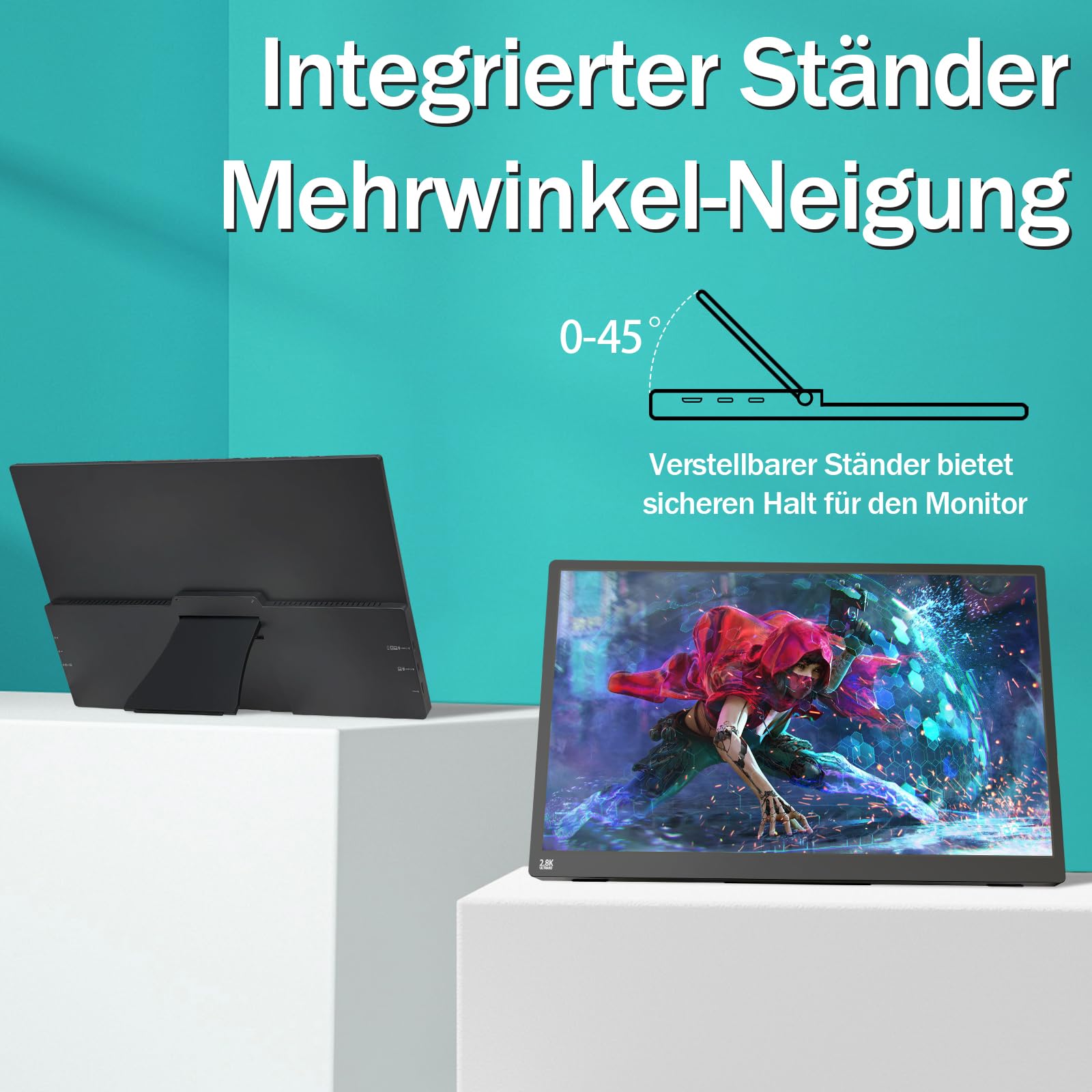 Kyyivwine 15,6 Zoll 2,5K Touchscreen Monitor,FHD 2880x1620 IPS 100Hz 16:9,10-Punkt-Touch Portable Monitor with 100%sRGB,Ultradünn Erweiterter Tragbarer Monitor für Laptops/PCs/Smartphone/Macs/Xbox/PS5 2