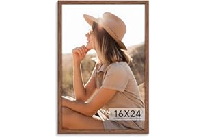 HLIWEGNS Light Walnut 16x24 - Single Frame - Rustic Woodgrain 16 x 24 Poster Frame with Plexiglass for Wall Gallery Display, 16x24 Picture Frame for Puzzles, Artwork, Photos and Posters - Ideal Christmas Day