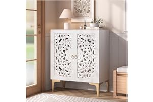 JOINICE,Accent Cabinet with Doors,Storage Cabinet with Gold Legs and Adjustable Shelf, Sideboard Buffet for Living Room,Entryway,Dining Room,Bedroom,White