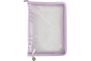 MultiBey A5 Binder 6 Ring Cover PVC Notebook Shell with Zipper, Sparkling A5 Budget Binder for Cash Budget System, Journaling, Planner (10'' x 7'', Macaron Purple)