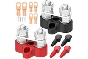 Bus Bar, Hilictokt 12V 250A Power Distribution Block with Terminal Protection Cover, Dual 3/8"(M10) Studs Marine Battery Bus Bar Junction Block for Automotive Car Boat - Positive & Negative