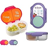 b.box Snack Box 2-Pack - Leak Proof Mini Bento Box for Kids & Toddlers, 2 Compartment Snack Containers for Kids, Dishwasher Safe, BPA-Free, PFAS-Free, Ages 4mo+, 1 3/4 Cup Each (Strawberry + Lilac)