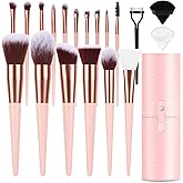 Makeup Brush Set, 17PCs Makeup Brushes with Foundation Eyebrow Blending Concealer Blush Eyeshadow Contour Lash Powder Brush, Make Up Brushes Kit with Organizer Travel Case (Medium, Pink)