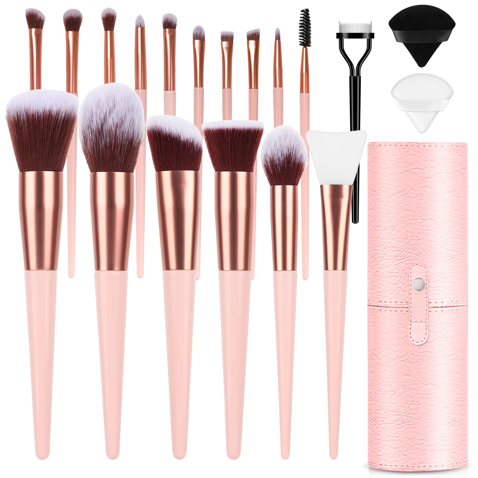 Photo 1 of Makeup Brush Set, 17PCs Makeup Brushes with Foundation Eyebrow Blending Concealer Blush Eyeshadow Contour Lash Powder Brush, Make Up Brushes Kit with Organizer Travel Case (Medium, Pink)