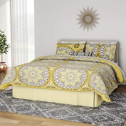 Amazon Com 9 Piece Yellow Medallion Comforter Queen Set