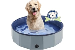 Eooqi Foldable Dog Pool, Portable Pet Bath Tub and Kiddie Swimming Pool, Collapsible Bathtub for Puppies, Small, Medium and Large Dogs, Cats and Kids, 32 x 8 in, Gray
