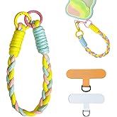 KIMAGIC Dopamine Minimalist Wrist Strap Phone Lanyard, Anti-Drop, Includes 2 Types of Phone Tabs (Clear & Matching Nylon) (06 Sunset Gradient Yellow-Blue-Pink)