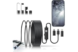 MUGEASY Endoscope Camera with Light, 1920P HD Bore Scope Borescope with 8 Lights, Waterproof 16.4FT Semi-Rigid Cord for Pipe Inspection, Industrial Endoscope for Phones(Dual Lens)